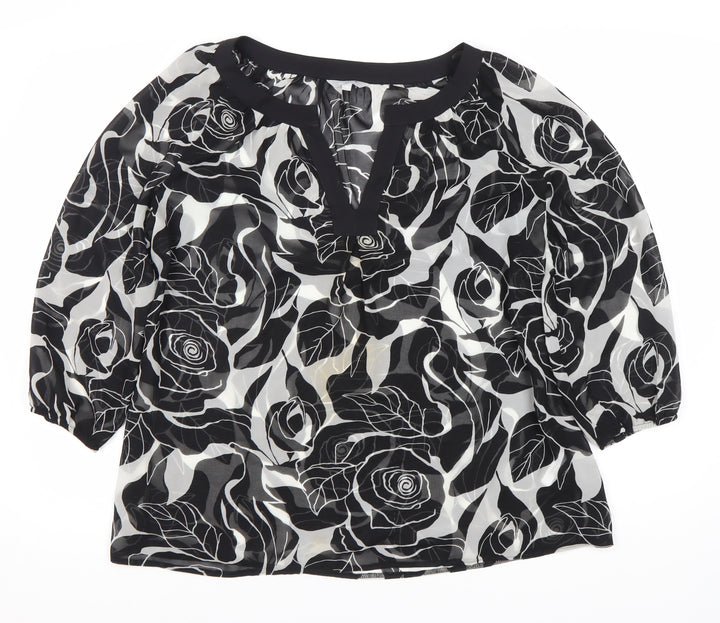 Per Una Women's Black Floral Tunic Blouse Size 12