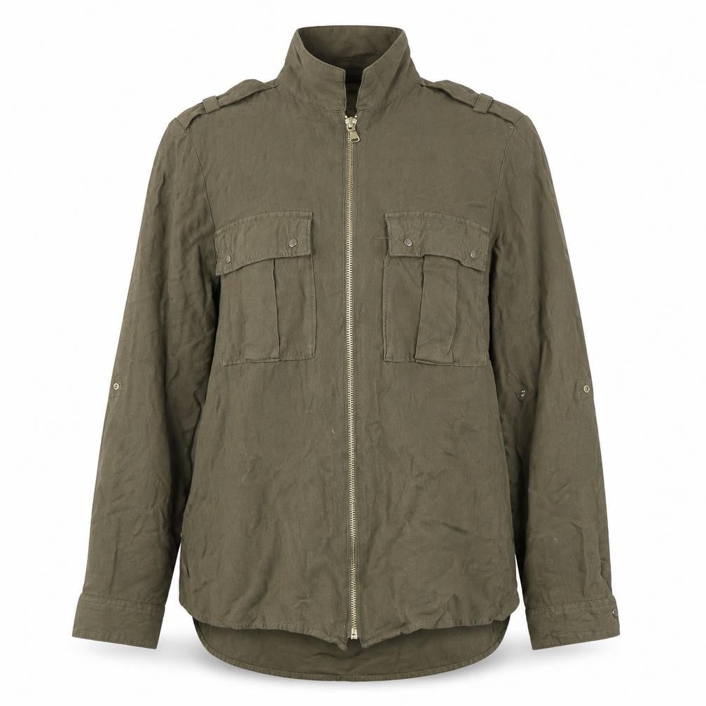 Front view of River Island Women's Green Jacket, size 12, with Zip & Pockets