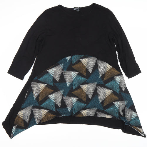 Saloos Women's Black Geometric 3/4 Sleeve Top, Size 14