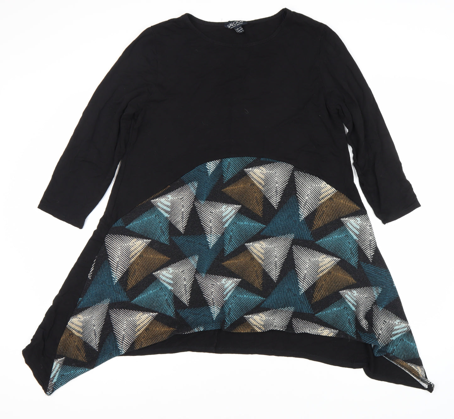 Saloos Women's Black Geometric 3/4 Sleeve Top, Size 14