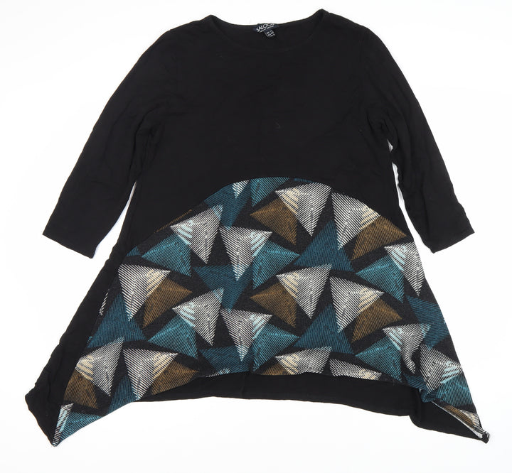 Saloos Women's Black Geometric 3/4 Sleeve Top, Size 14