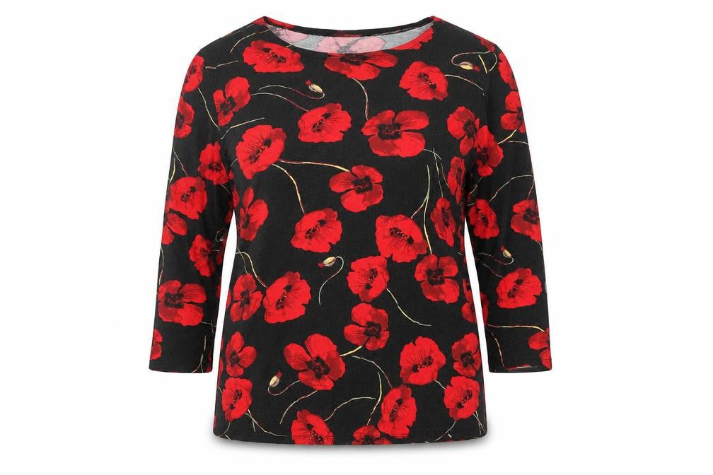 Front view of Saloos Women's Black Floral Top, size 18