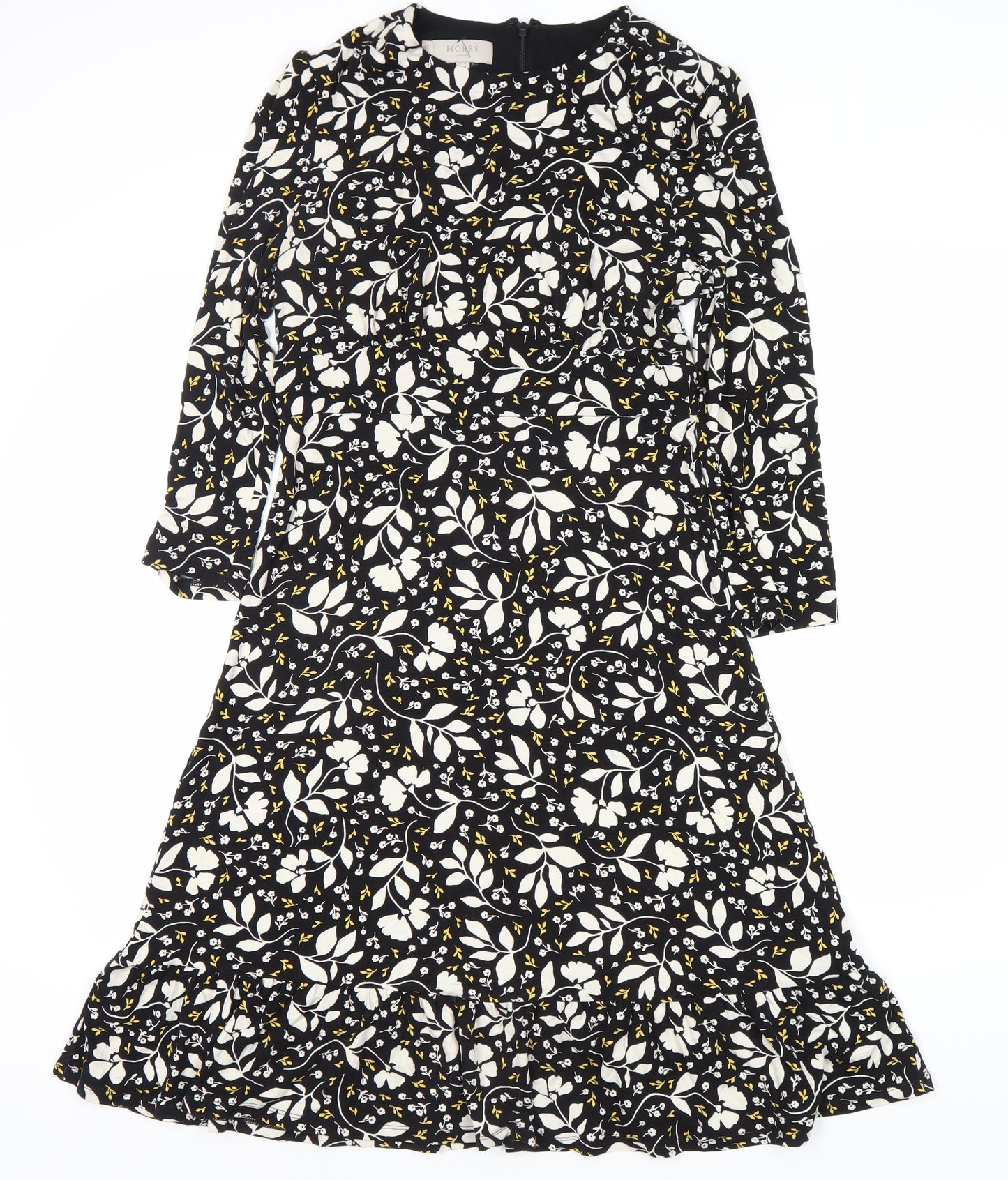 Hobbs Women's Floral Black Midi Dress, Size 12, Spring Casual
