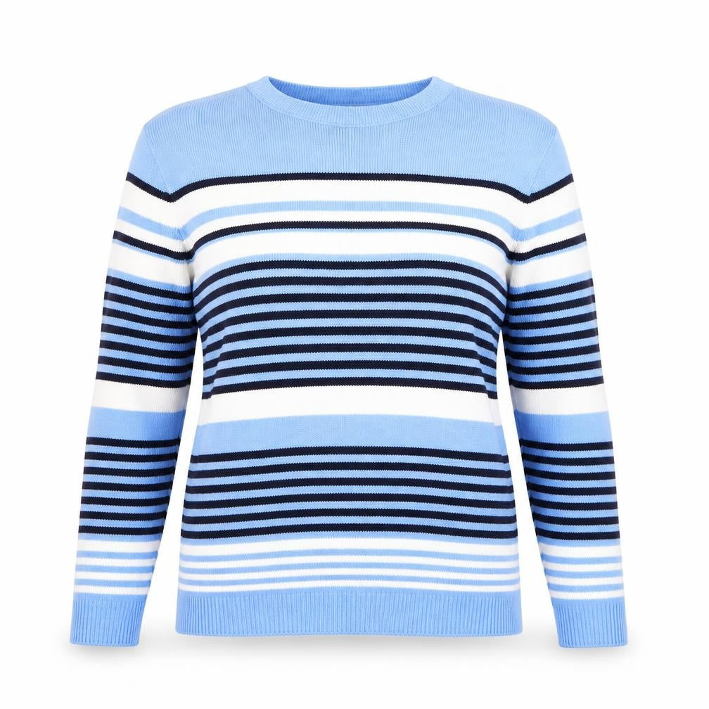 Front view of Pier & Helena Women's Blue Striped jumper M
