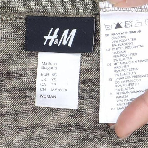 H&M Women's Brown Relaxed T-Shirt, Round Neck, 2XS