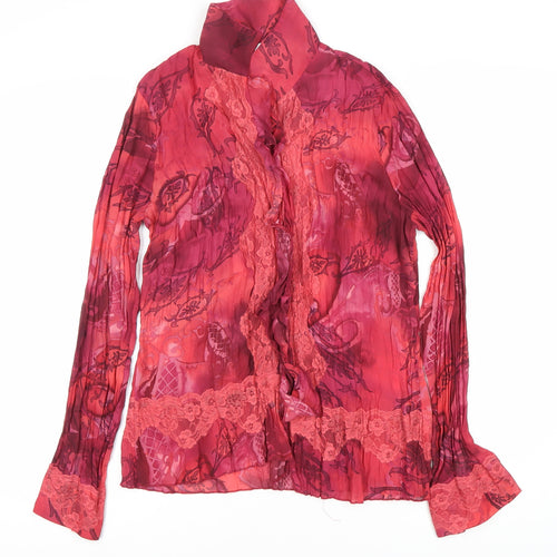 Next Women's Red Floral Lace Button-Up Blouse Size 12