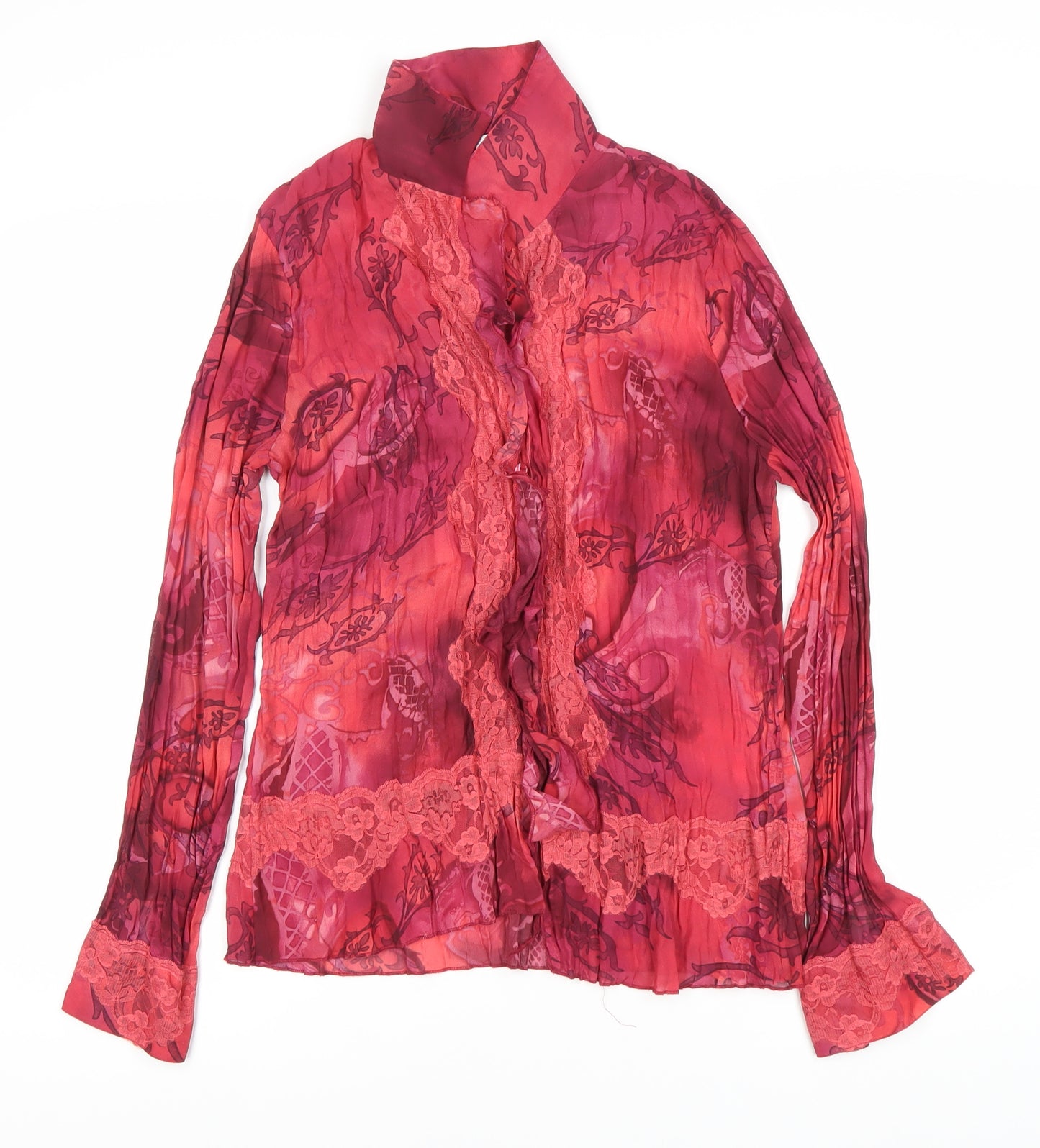 Next Women's Red Floral Lace Button-Up Blouse Size 12