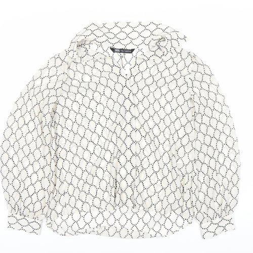 ZARA Women's White Polka Dot Long Sleeve Blouse