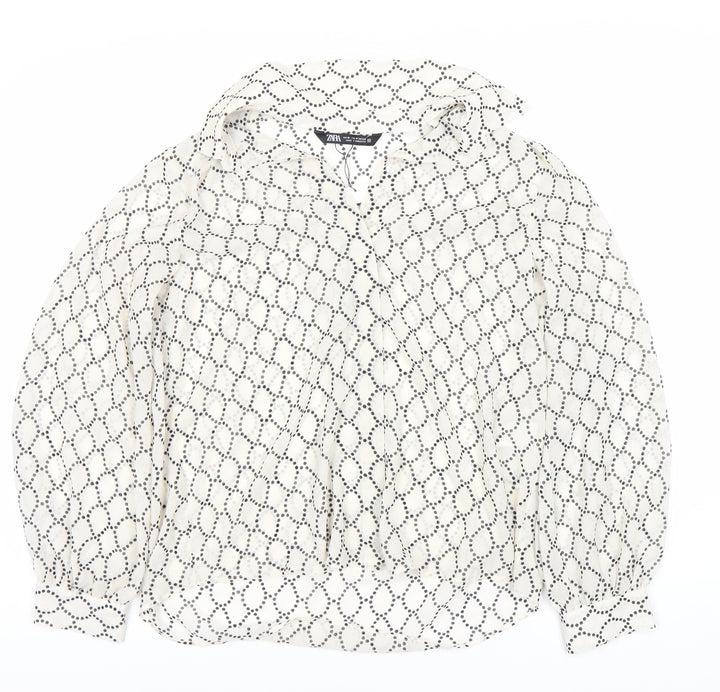 ZARA Women's White Polka Dot Long Sleeve Blouse