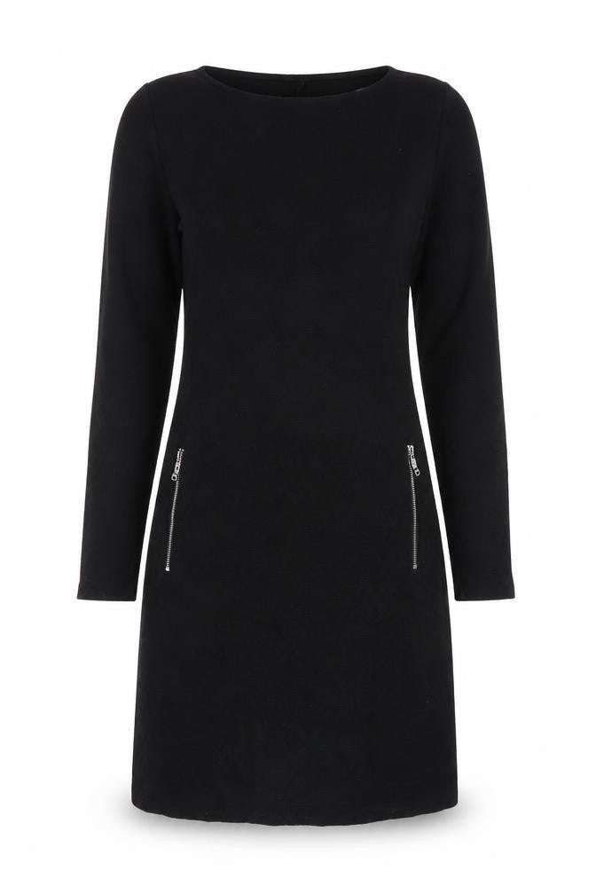 Front view of Gap Women's Black Shift Dress, size S, Tall, Long Sleeve