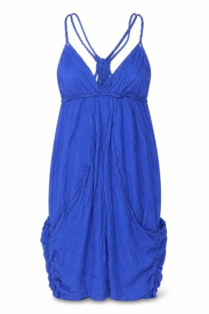 Front view of Warehouse Women's Blue Strappy Sleeve Dress, size 6