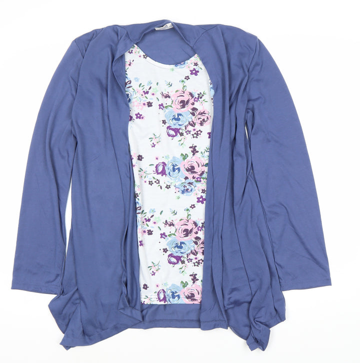 ANNE DE LANGLY Women's Blue Long Sleeve Floral Top