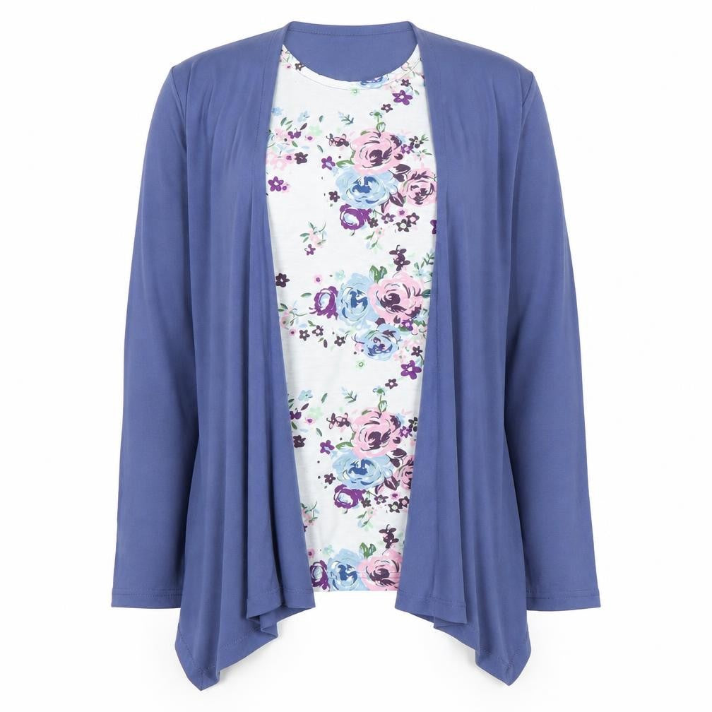 Front view of ANNE DE LANGLY Women's Blue Long Sleeve Floral Top