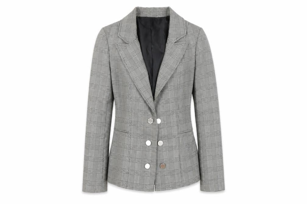 Front view of Lipsy Women's Grey Check Blazer, size 12, Workwear