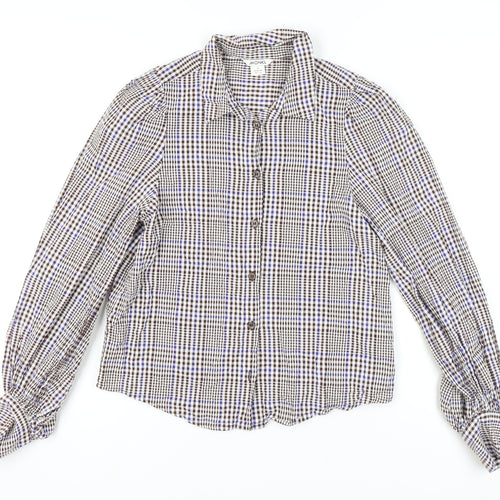 Monki Women's Brown Checkered Button-Up Shirt - Size S