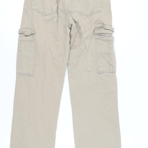 Stradivarius Beige Women's Cargo Trousers Size 6 with Pockets