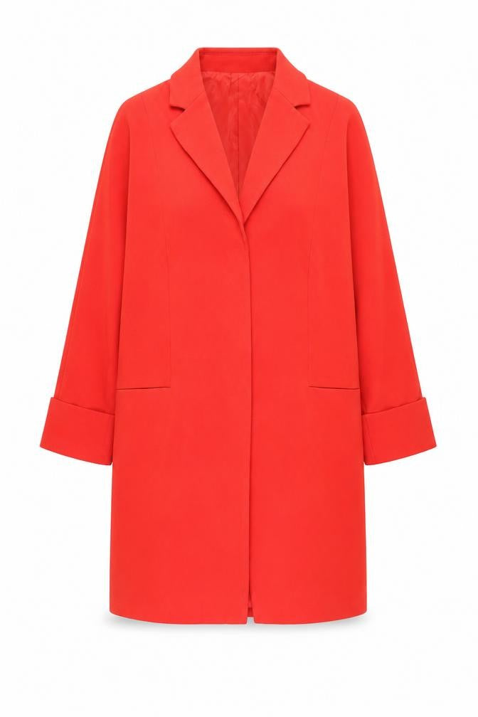 Front view of La Redoute Women's Red Relaxed Mid-Length Coat, size 14