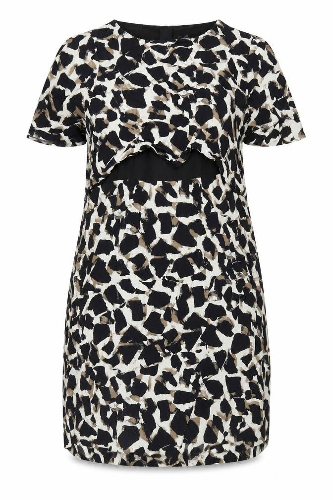 Front view of Marks & Spencer Women's Grey Animal Print Shift Dress, size 18