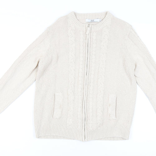 Isle Essentials Beige Cable-Knit Cardigan Women's L