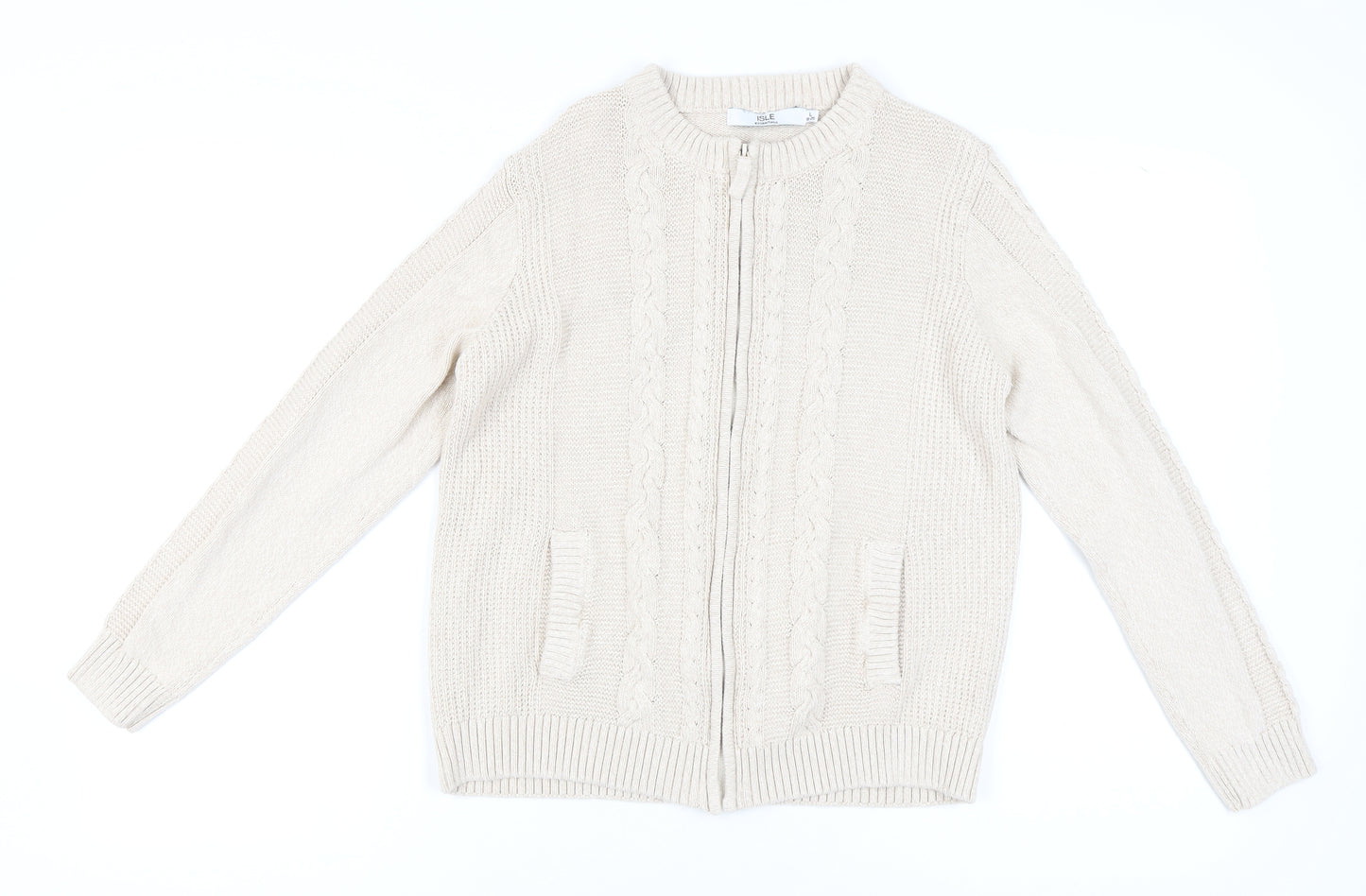 Isle Essentials Beige Cable-Knit Cardigan Women's L