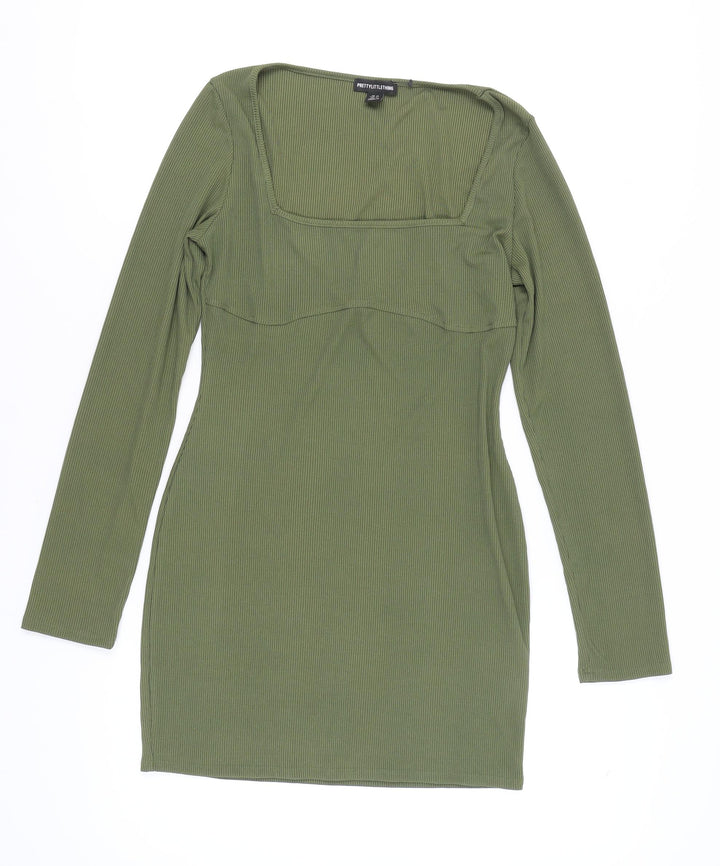 PrettyLittleThing Women's Green Bodycon Dress UK 12