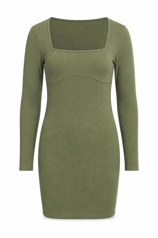 Front view of PRETTYLITTLETHING Women's Green Bodycon Dress UK 12