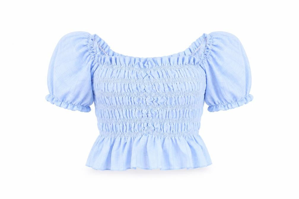 Front view of Pink Vanilla Women's Blue Off Shoulder Top M