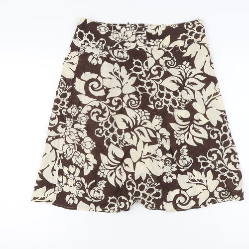 H&M Women's Brown A-Line Floral Skirt Size 8