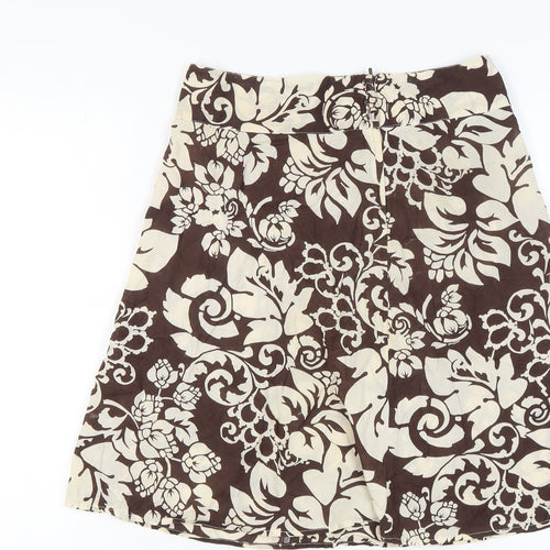 H&M Women's Brown A-Line Floral Skirt Size 8