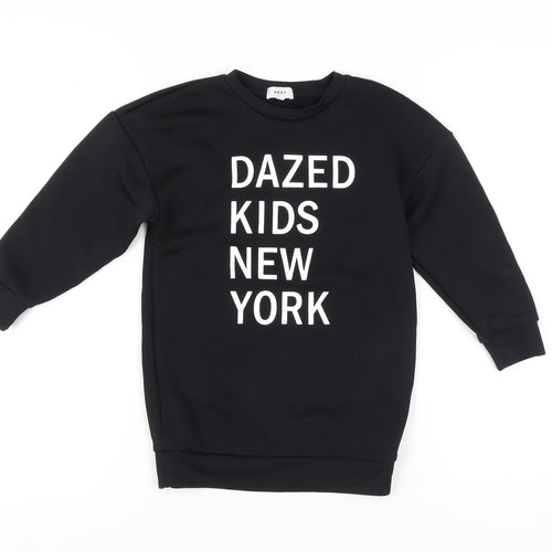 DKNY Girls Black Graphic Print Pullover Sweatshirt Size 10-11