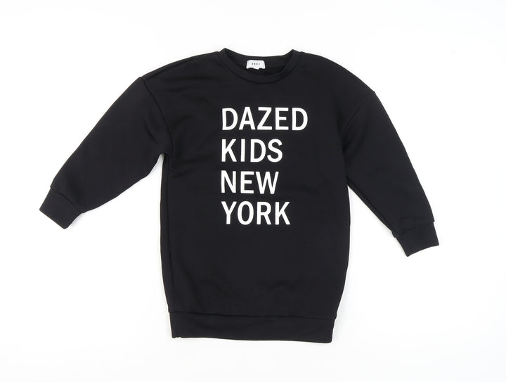 DKNY Girls Black Graphic Print Pullover Sweatshirt Size 10-11
