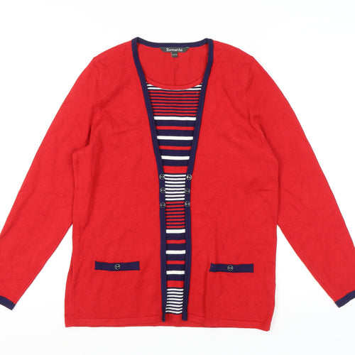 Bonmarché Women's Red Striped Cardigan Size 12