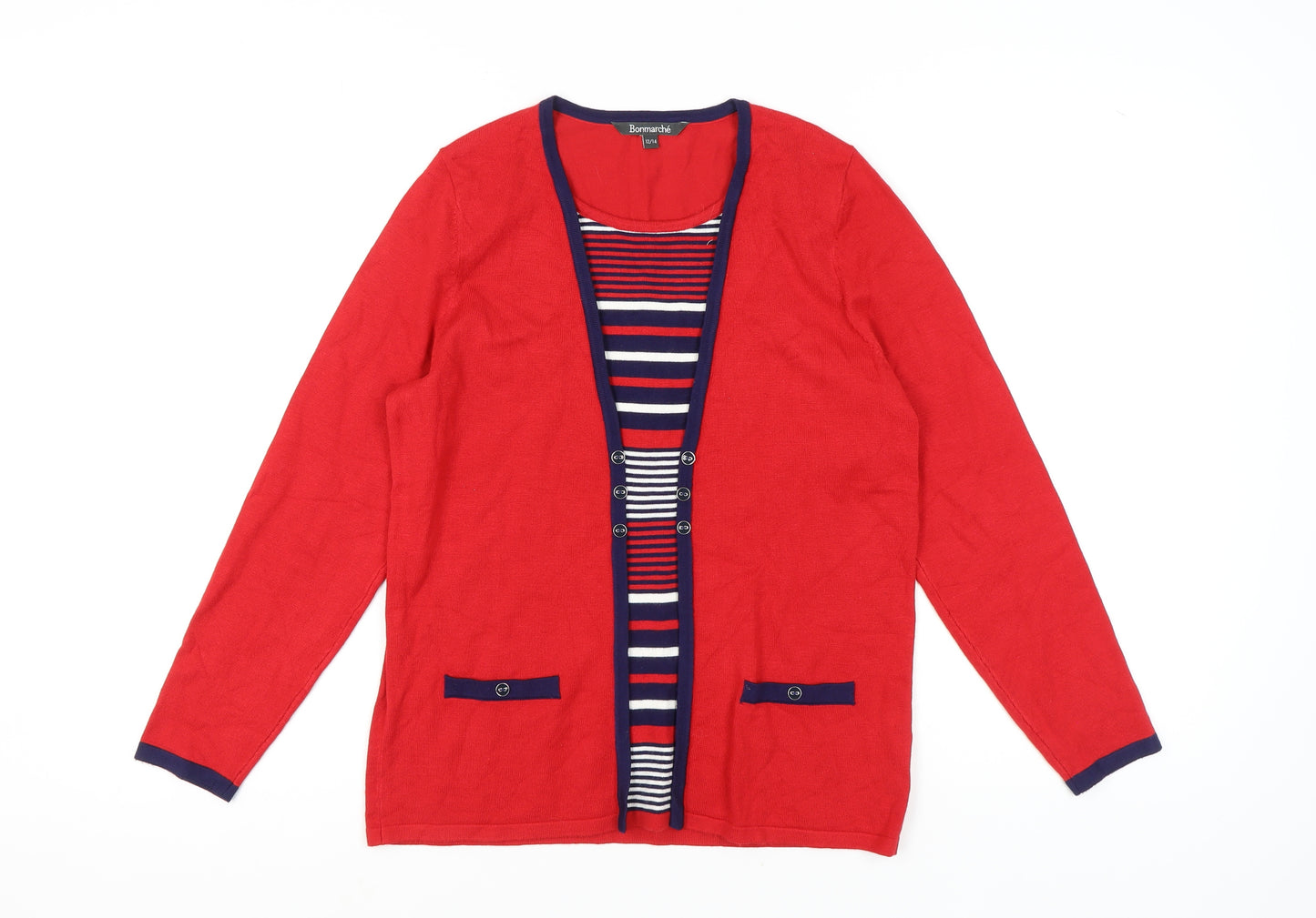 Bonmarché Women's Red Striped Cardigan Size 12