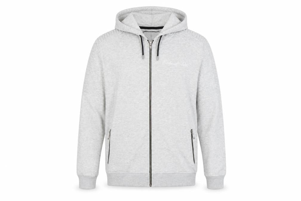 Front view of Condemned Nation Men's XL Grey Full Zip Hoodie