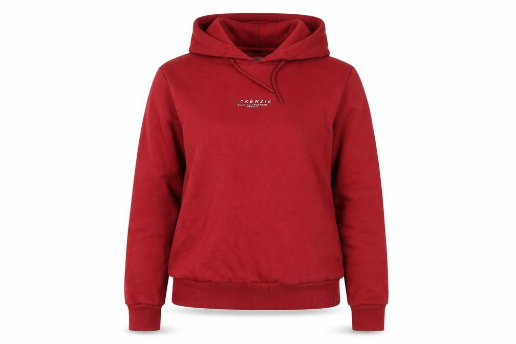Front view of McKenzie unisex red pullover hoodie m