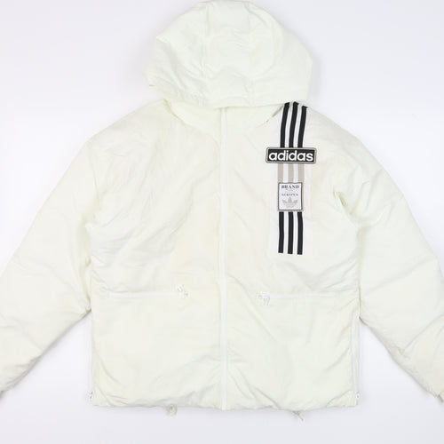 Adidas Men's White Puffer Jacket Size 36, Insulated, Hooded