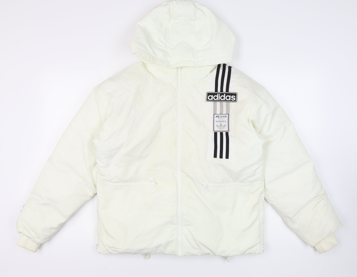 Adidas Men's White Puffer Jacket Size 36, Insulated, Hooded