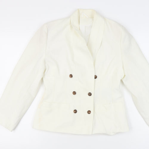C&A Women Ivory Double-Breasted Suit Jacket Size 10 Petite