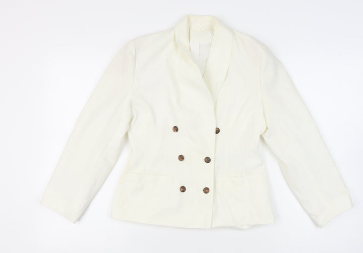 C&A Women Ivory Double-Breasted Suit Jacket Size 10 Petite