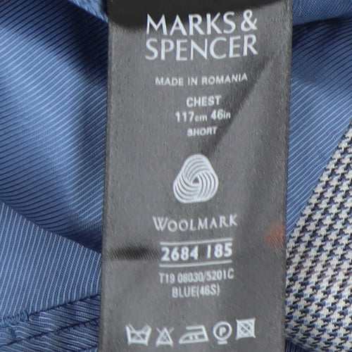 Marks and Spencer Men's Blue Check Blazer 46S