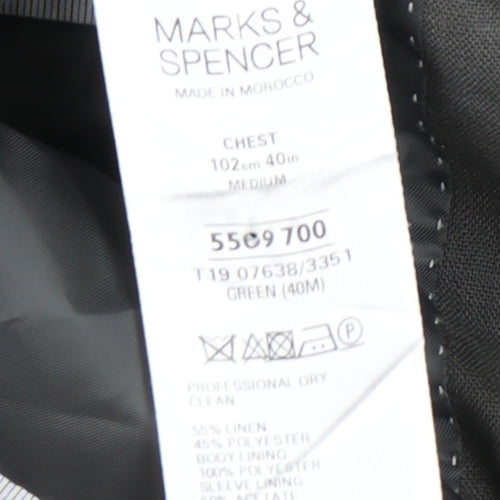 Marks and Spencer Men's Green Blazer 40 Regular Single-Breasted