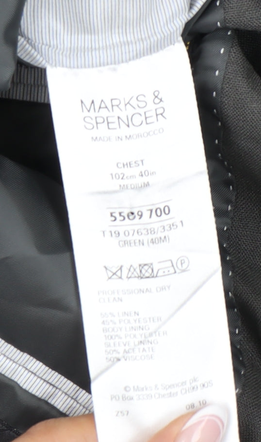 Marks and Spencer Men's Green Blazer 40 Regular Single-Breasted