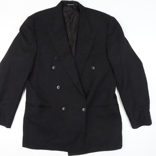St Michael Men's Black Wool Blazer 42 Long Double-Breasted
