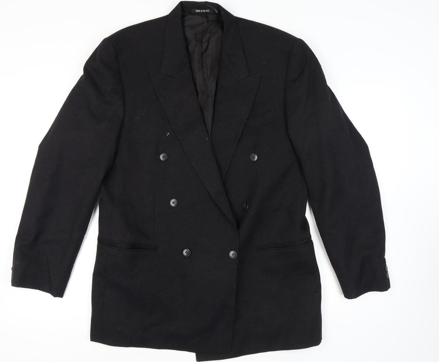 St Michael Men's Black Wool Blazer 42 Long Double-Breasted