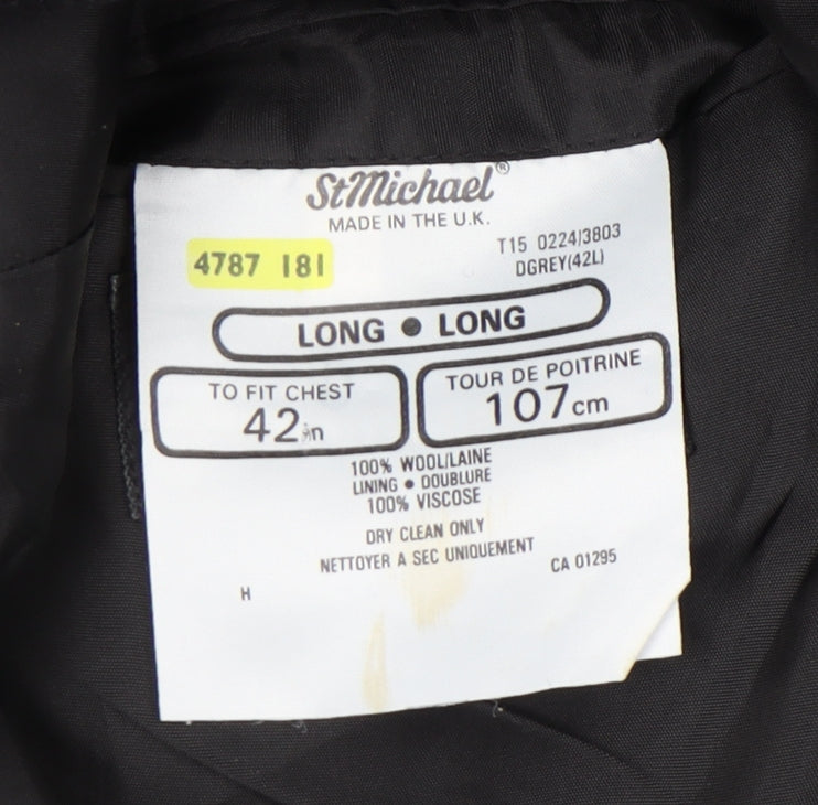 St Michael Men's Black Wool Blazer 42 Long Double-Breasted