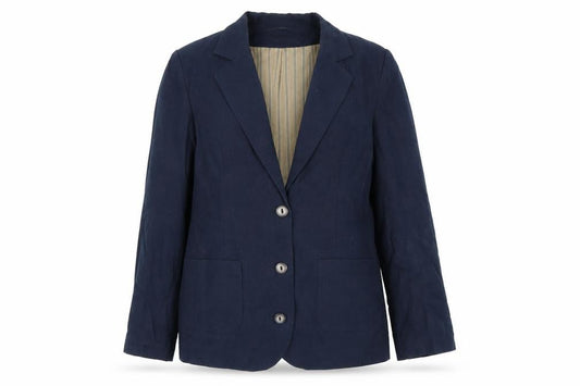 Front view of Wardrobe Women's Blue Blazer, size 12, Classic Single-Breasted