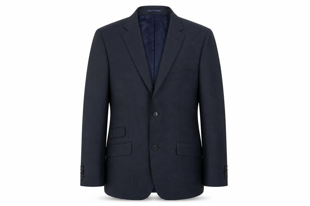 Front view of Hamnett Men's Blue Blazer, size 40, Two-Button