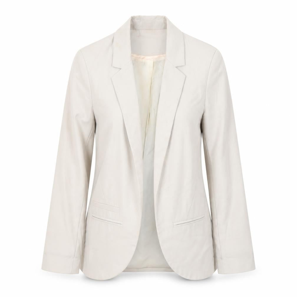 Front view of Topshop Women's Beige Blazer, UK 8, Notch Lapel, Lined