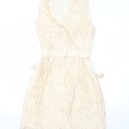 Uttam Boutique Beige V-Neck Sleeveless Dress UK 12