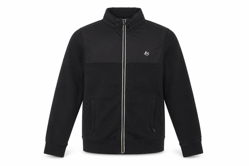 Front view of éS Men's Black Bomber Jacket, size S, Full Zip Casual